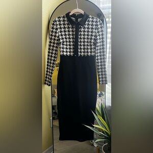 Boss Vibes Long Sleeve and Collar Black and White Pencil Dress